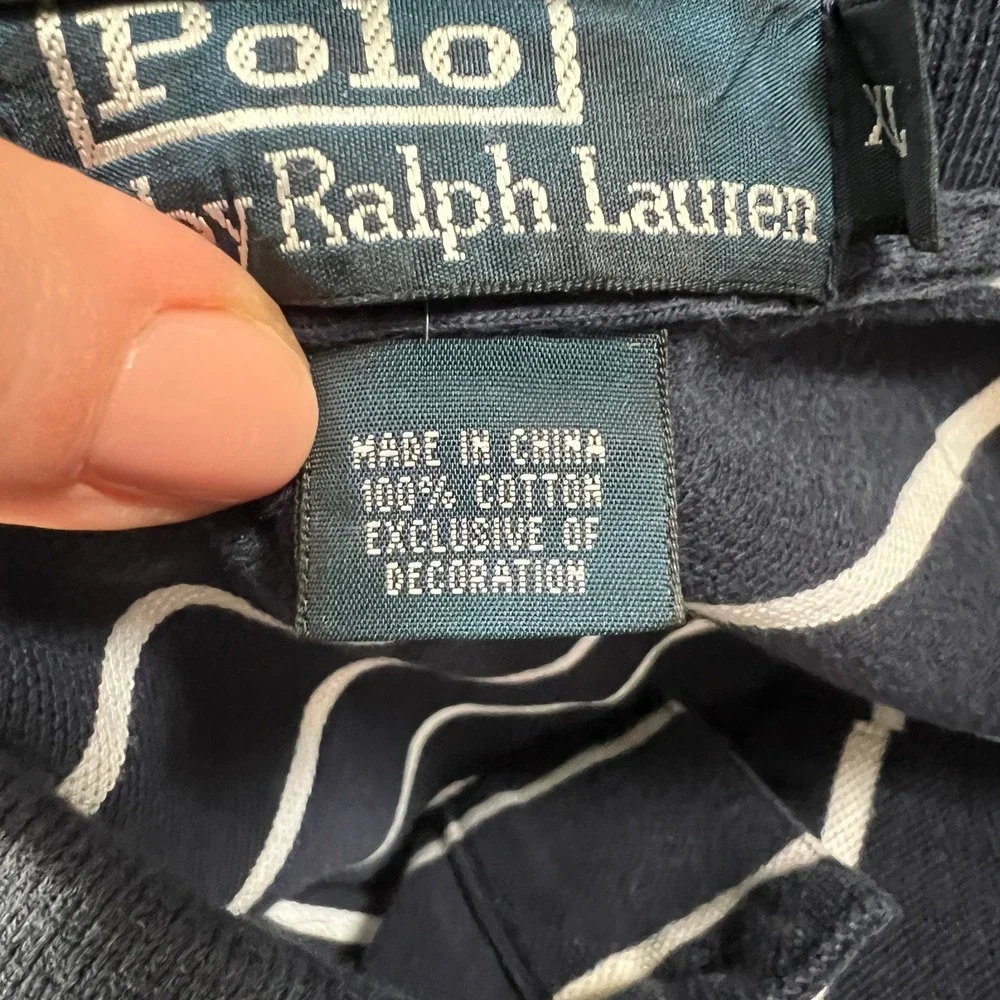 Polo by Ralph Lauren Mens XL short sleeve navy white stripe logo polo preppy